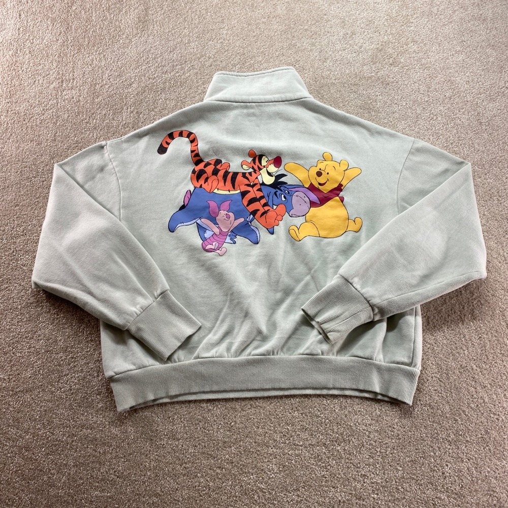 Disney Winnie the Pooh Sweatshirt Womens Large Green Quarter Zip Fleece Pullover - Picture 11 of 12
